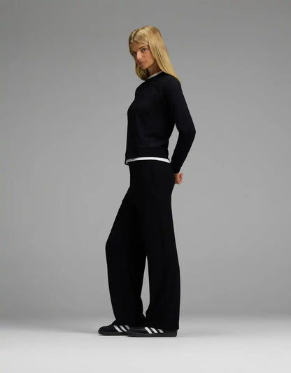 Women's Brushed Bamboo Pullover Crew & Wide Leg Pull On Pant Set