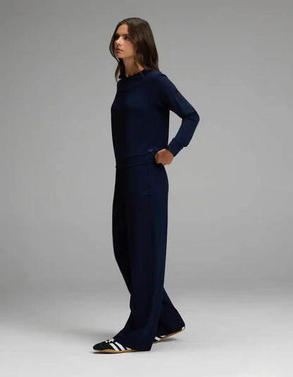 Women's Brushed Bamboo Pullover Crew & Wide Leg Pull On Pant Set