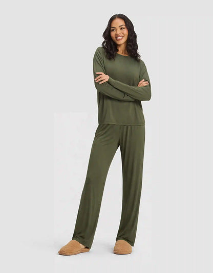 Women's Bamboo Stretch-Knit Long Sleeve Lounge Tee & Pant Set