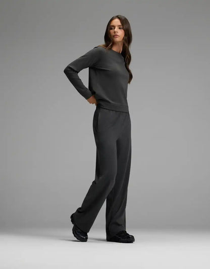 Women's Brushed Bamboo Pullover Crew & Wide Leg Pull On Pant Set