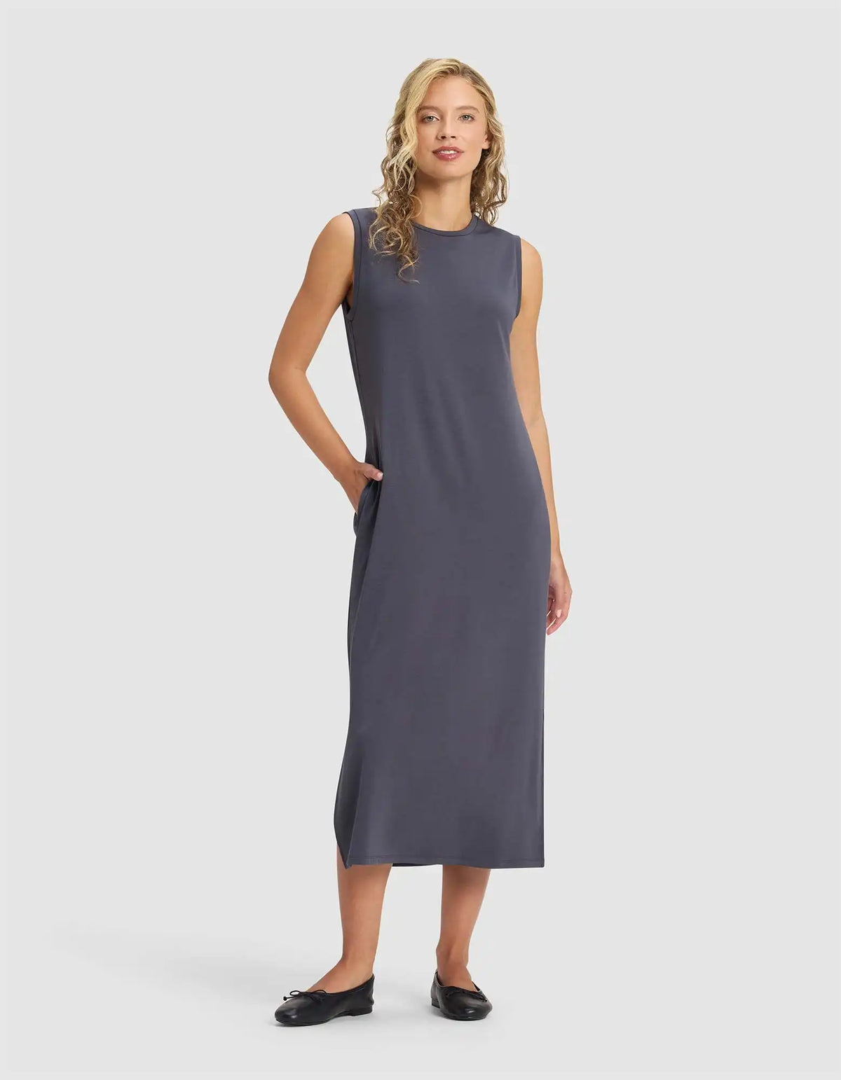 Women's Brushed Bamboo Sleeveless Midi Dress - Last Chance