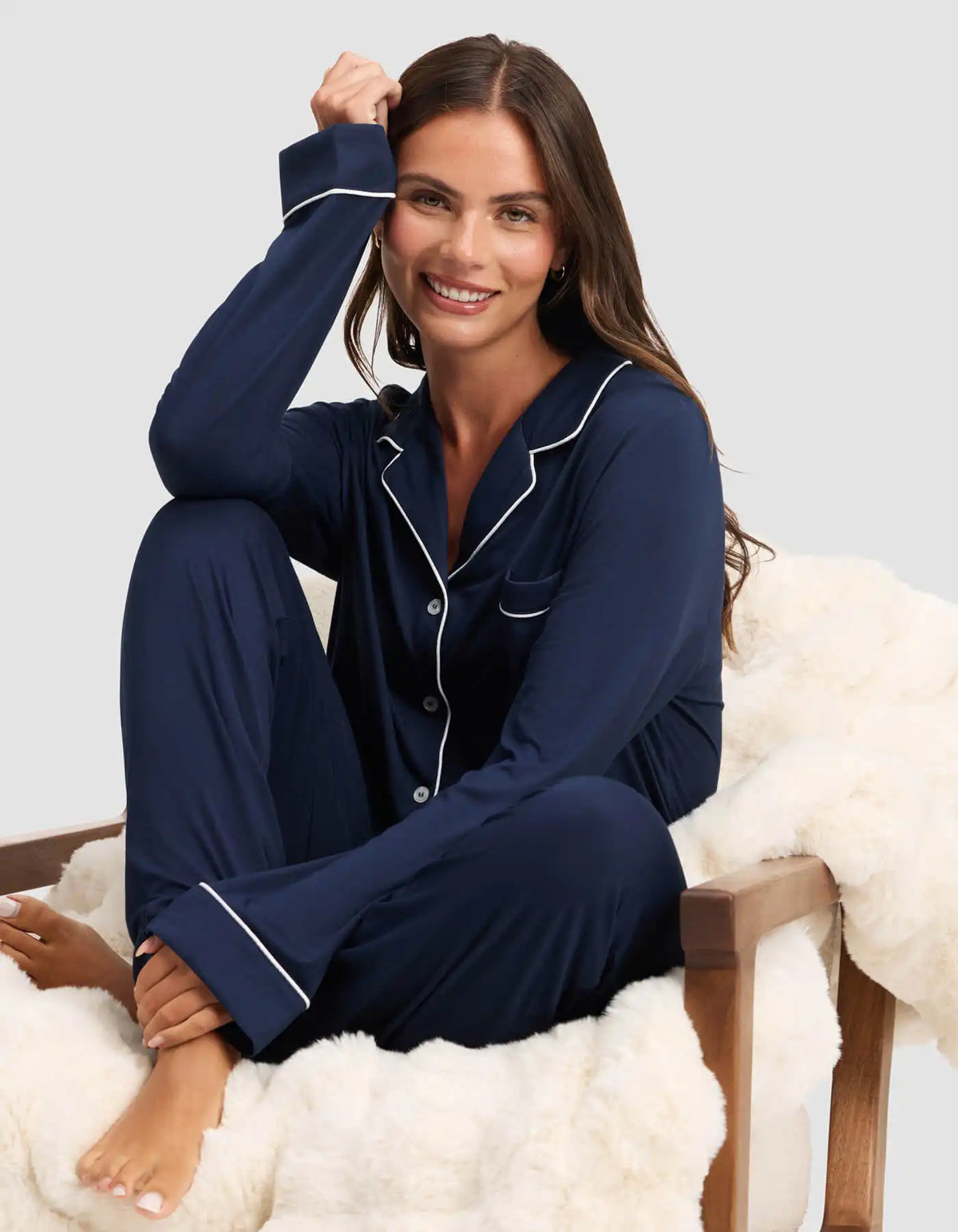 Women's Bamboo Stretch-Knit Long Sleeve Pajama Top - Petite
