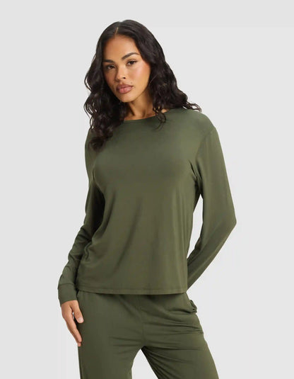 Women's Bamboo Stretch-Knit Long Sleeve Lounge Tee & Pant Set