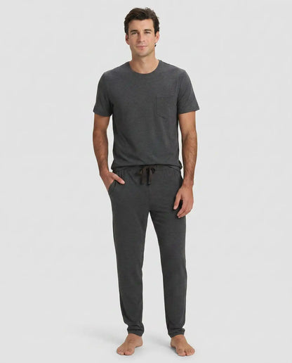 Men's Bamboo Stretch-Knit Short Sleeve Tee & Pant Pajama Set